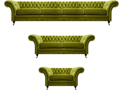 Olivengrüne Chesterfield Sofas Moderne Sitzgarnitur Lehnsessel 2-Sitzer