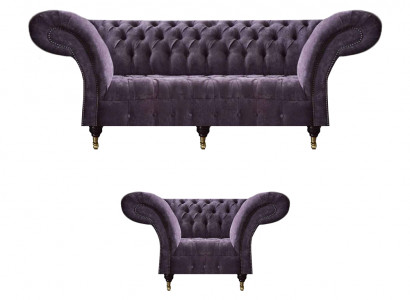 Lila Chesterfield Wohnzimmer Stoffcouchen Polster Möbel 2tlg Luxus Set