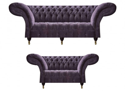 Edle Chesterfield Lila Wohnzimmer Sofas Polster Sitzmöbel Holzgestell