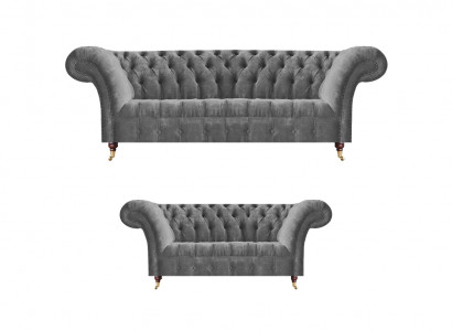 Wohnzimmer Graue Chesterfield Sofas Komplettes Set 3-Sitzer Zweisitzer Wohnzimmer Graue Chesterfield Sofas Komplettes Set 3-Sitzer Zweisitzer
