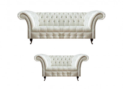 Komplette Weiße Chesterfield Sofagarnitur Moderner 3-Sitzer Luxus 2-er