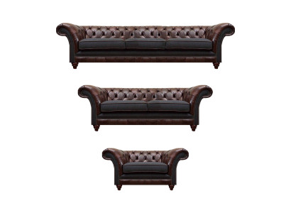 Chesterfield Braun-Graue Garnitur Ledersofas Designer Komplettes 3tlg Set