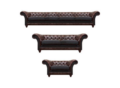 Braun-Graue Chesterfield Couchen Sessel Wohnzimmer Komplette Möbel 3tlg