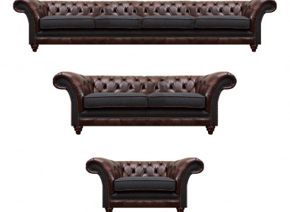 Braun-Graue Chesterfield Couchen Sessel Wohnzimmer Komplette Möbel 3tlg