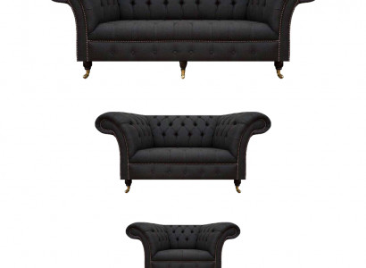 Chesterfield Schwarze Wohnzimmer Couchen Komplette Garnitur 3tlg Set