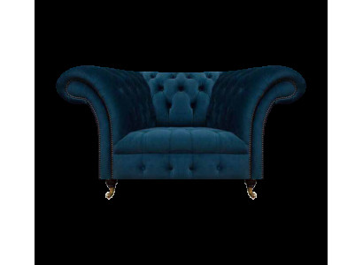 Dunkelblauer Chesterfield Einsitzer Wohnzimmer Polster Designer Sessel