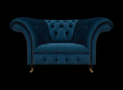Dunkelblauer Chesterfield Einsitzer Wohnzimmer Polster Designer Sessel