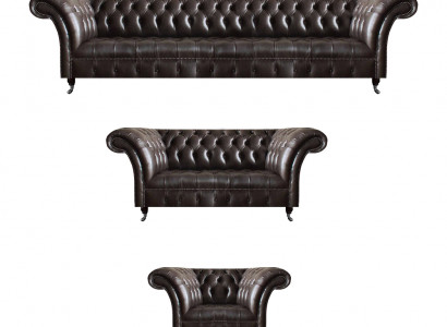 Luxus Braune Chesterfield Möbel Ledergarnitur Viersitzer Sessel 2-Sitzer