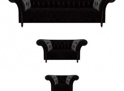 Schwarze Textilsofas Designer Wohnzimmer Luxus Sitzgarnitur Möbel 3tlg