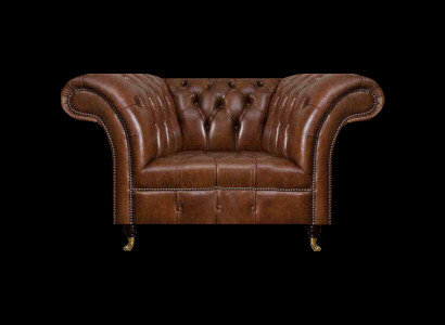Chesterfield Brauner Ledersessel Wohnzimmer Kunstleder Einsitzer Möbel