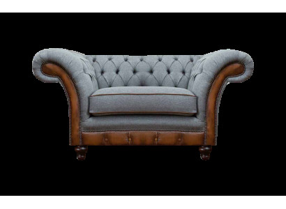 Chesterfield Hellgrauer Lehnsessel Designer Stoffsessel Textil Möbel