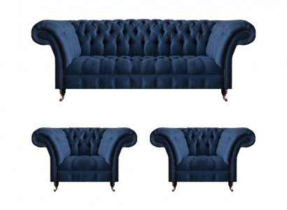 Luxuriöse Chesterfield Garnitur Moderner Dreisitzer 2x Polstersessel