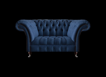 Eleganter Chesterfield Zweisitzer Blaues Textilsofa Wohnzimmer Couchen