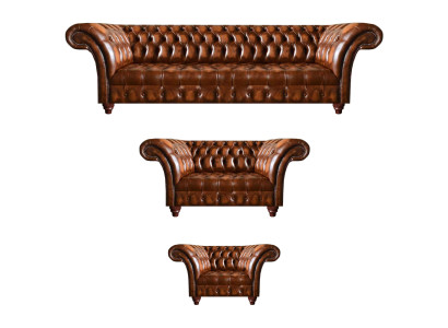 Chesterfield Braune Ledergarnitur Wohnyimmer Sitzsofas Ledercouchen 3tlg