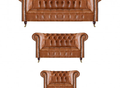 Braune Chesterfield Ledersofas Designer Wohnzimmer Couchen Möbel 3tlg