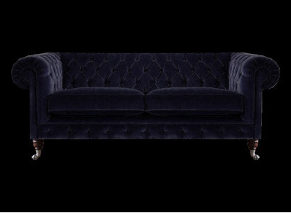Dunkelblauer Chesterfield Zweisitzer Wohnzimmer Edles Stoffsofa Couch