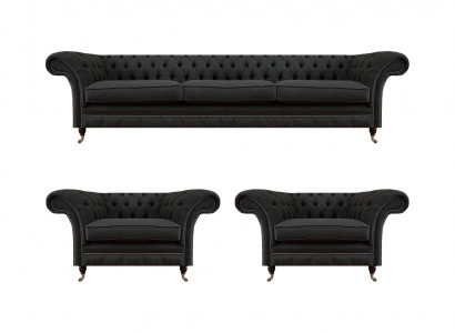 Moderne Chesterfield Schwarze Sitz Couchen Sofagarnitur Sessel 3-Sitzer