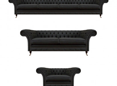 Schwarze Chesterfield Sofagarnitur Designer Zweisitzer Viersitzer Couch
