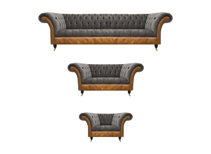 Grau-Braune Chesterfield Sitzgarnitur Polstersofas Textil Couchen 3tlg