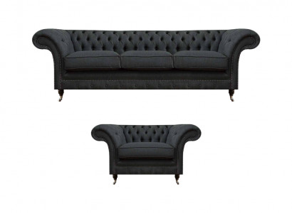 Chesterfield Polster Sitzgarnitur Designer 3-Sitzer Schicker Lehnsessel