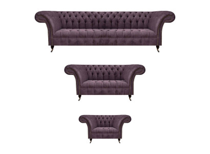 Chesterfield Lila Textilsofas Designer Polster Couchen 3tlg Garnitur