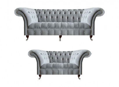 Chesterfield Hellgraue Polster Garnitur Designer 2x Textilsofas 2tlg