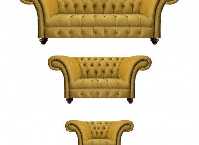 Luxuriöse Gelbe Chesterfield Textil Couchen Dreisitzer 2-Sitzer Sessel
