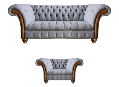 Luxuriöse Chesterfield Hellgraue Sofagarnitur Polstersofas Edler Sessel