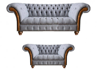Hellgraue Chesterfield Sofas Designer Textil Couchen Polster Sitzmöbel