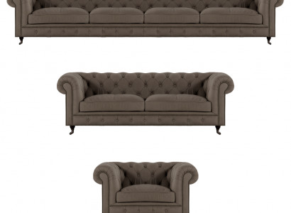 Moderne Graue Chesterfield Garnitur Polstermöbel Textil Couchen 3tlg