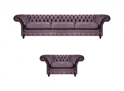 Lila Chesterfield Polstergarnitur Stilvoller Dreisitzer Textil Sessel