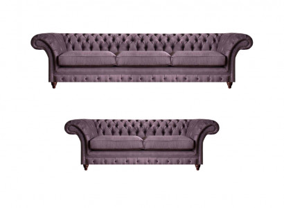 Modernes Chesterfield Polster Set Edler Dreisitzer Textil 2-Sitzer 2tlg