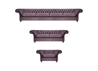 Chesterfield Lila Garnitur Komplettes Sofa Set Moderne Sitzmöbel 3tlg