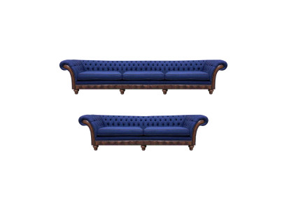 Blaue Chesterfield Stoffcouchen Designer Sofagarnitur Luxus Sitzmöbel