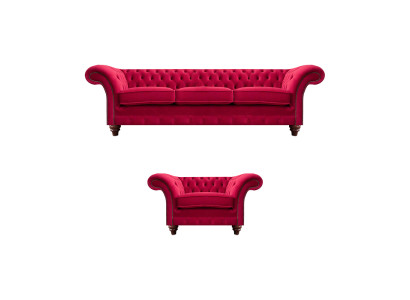 Chesterfield Rote Couchgarnitur Edler Textilsessel Polster Dreisitzer