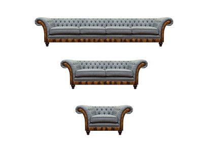 Chesterfield Hellgraue Couchen Designer 4-Sitzer Zweisitzer Lehnsessel