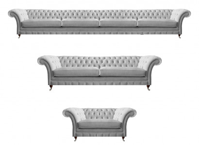 Moderne Chesterfield Weiße Polstergarnitur Designer Sitzmöbel 3tlg Set