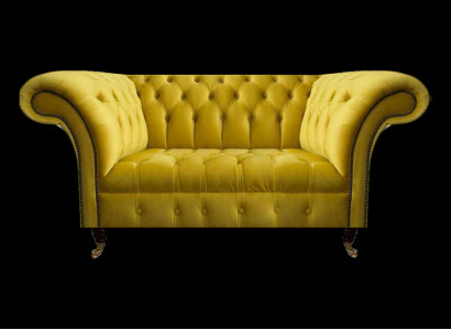 Moderne Chesterfield Sitzmöbel Gelber Zweisitzer Designer Stoffcouch