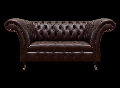 Braunes Chesterfield Ledersofa Designer Kunstledercouchen Zweisitzer