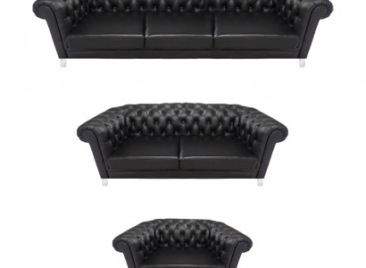 Schwarze Chesterfield Ledergarnitur Designer Sofas Wohnzimmer Sessel