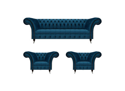 Chesterfield Blaue Sitzgarnitur Modernes Komplettes Wohnzimmer Sofa Set