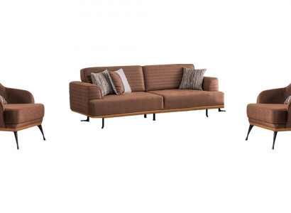 Modern Dreisitzer Sofa und Sessel Braun Polstermöbel Set für Wohnzimmer