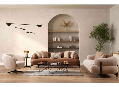 Braun-Weiße Wohnzimmer Couchgarnitur Exklusive Dreisitzer Sofas Sessel