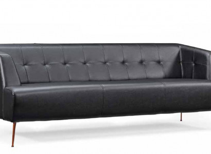 Stilvoller Schwarzer Dreisitzer Modernes Ledersofa Wohnzimmer Schlafsofa