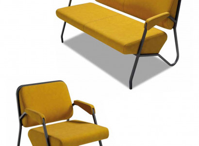 Luxuriöses Gelbes Wohnzimmer Sitzset Designer 3-Sitzer Lehnsessel 2tlg