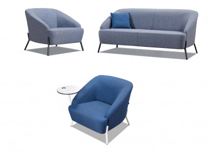 Grau-Blaue Sofagarnitur Designer Polstercouchen Moderner 2-Sitzer Sessel