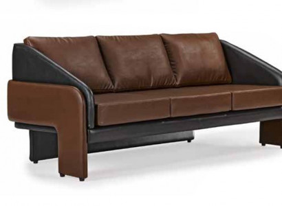 Braun-Schwarzer Dreistzer Exklusive Polstermöbel Designer Ledercouch