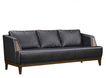 Schwarzer Designer Leder Dreisitzer Moderne Wohnzimmer Polster Couch