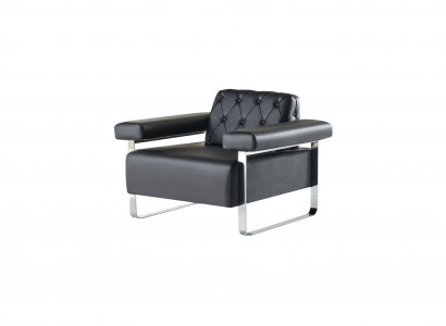 Ledersofa Chesterfield Design 1-Sitzer Schwarz Edelstahl Büro Sitzmöbel