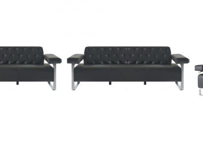 Luxus Komplett Sofas 3tlg Schwarz 3-Sitzer Chesterfield Sitzmöbel Modern